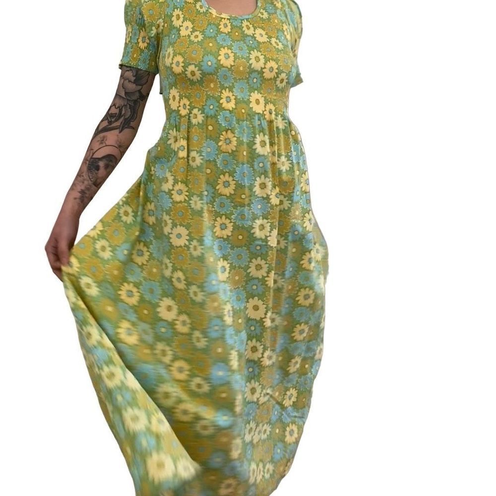 Vintage Green Floral A-Line Dress